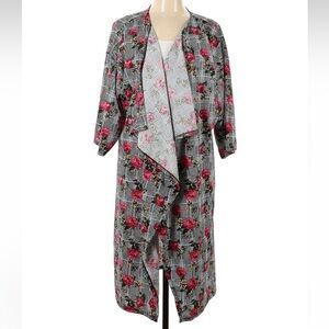 LuLaRoe Floral Black Plaid Shirley Open-Front Long Kimono Duster Cardigan Size L